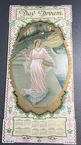 1909 Beautiful Pretty ￼Lady Calendar Sign Petry Grocer Johnstown, Pennsylvania