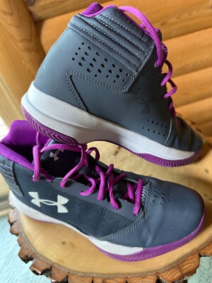 Under Armour Girls  GGS Jet 2017 High Top Shoes Gray/ Purple Size 6.5Y Sneakers