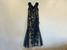 Azazie Navy and Nude Cap Sleeve Tulle Gown A10