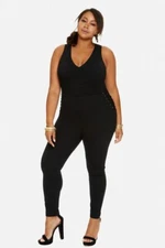 FTF Women's Plus Size Sandy Sleeveless Jumpsuit With Grommet Lace-up Black 1x