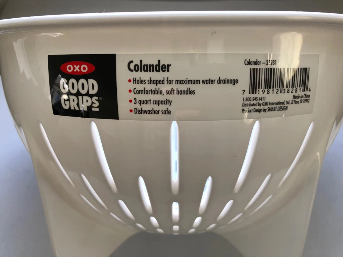 New OXO Good Grips 3 Quart Colander with Soft Black Silicone