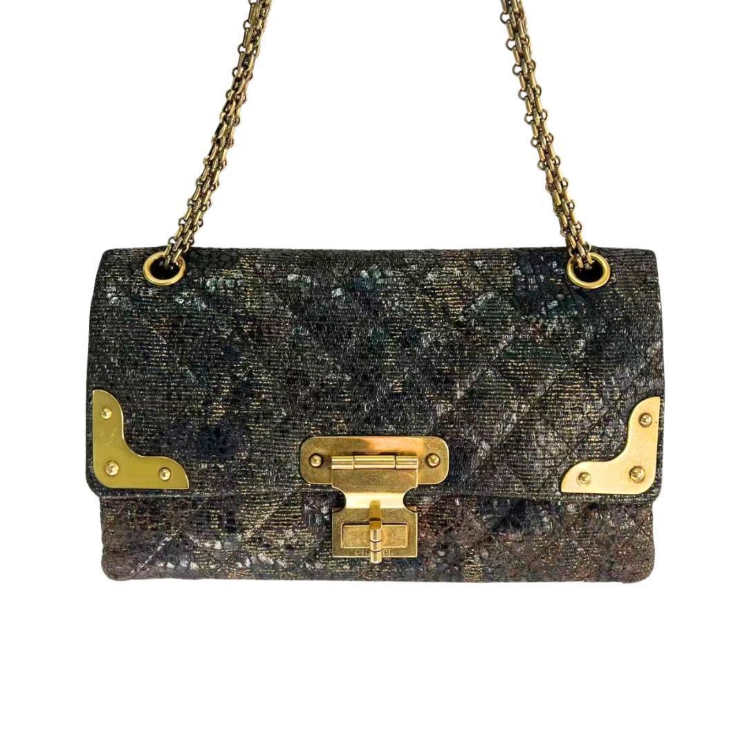 CHANEL Bag Tweed Double Flap Shoulder Gold 243408