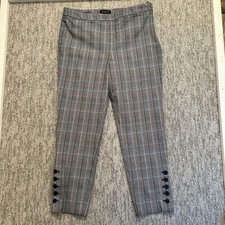 Talbots Womens Chatham Ankle Pants 12 Gray Orange Houndstooth Plaid Leg Buttons