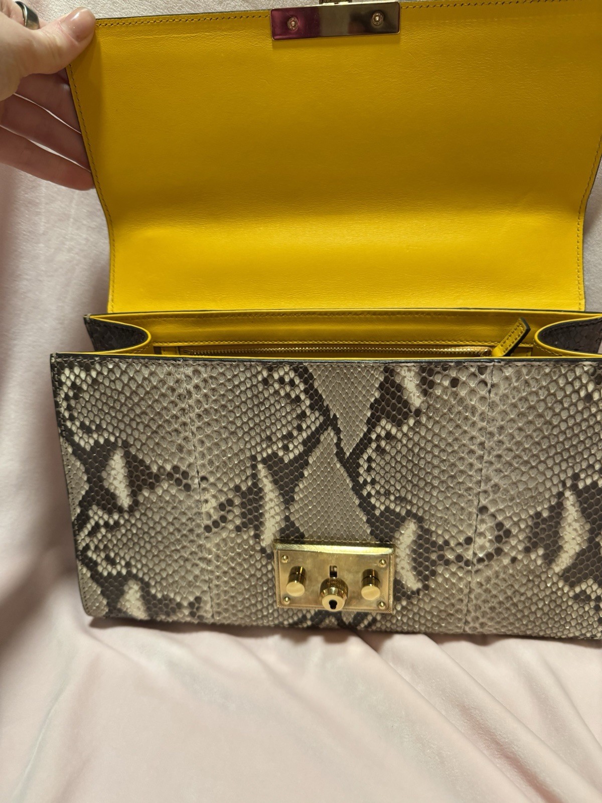 Gucci Handbag, Python Leather With Gold Chain - image 3