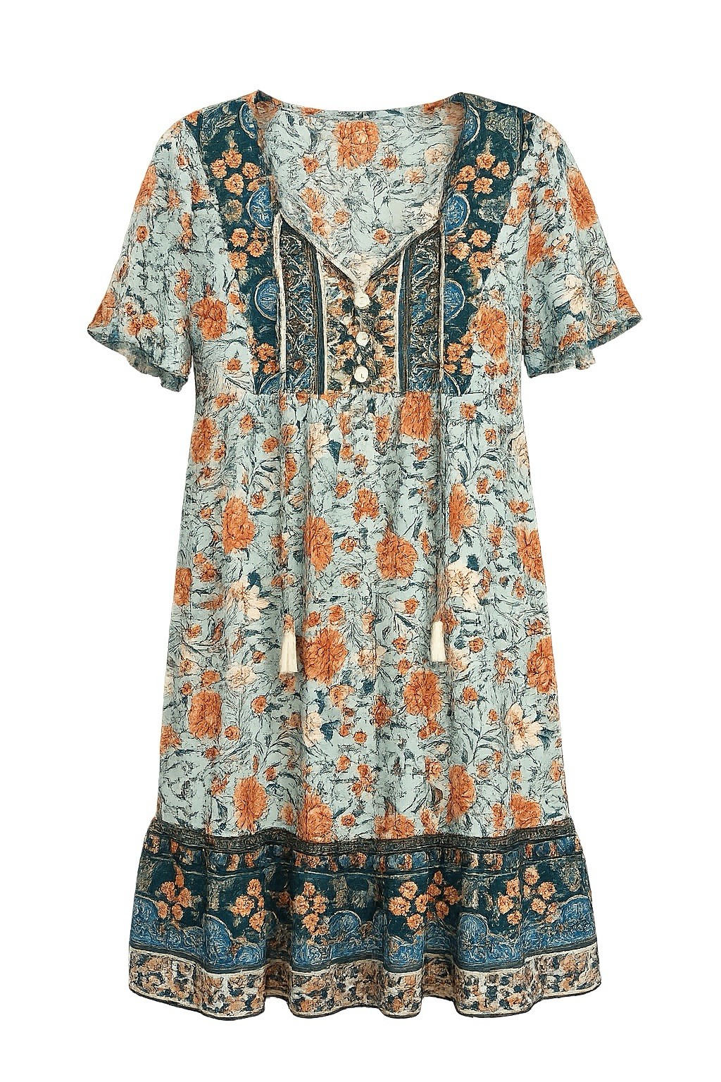 SHEIN Floral Boho Babydoll Dress Women’s Medium Blue Cottagecore Prairie Size M