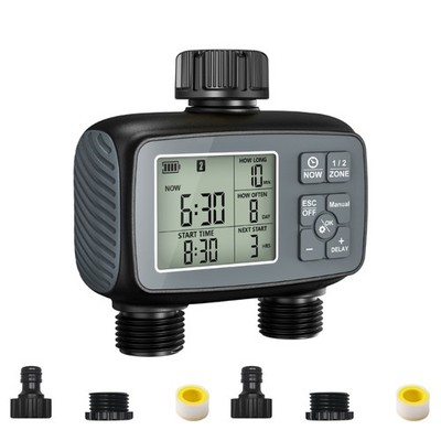 2Zone Irrigation Timer With LCD Display for Garden Hose Setup Sprinkler