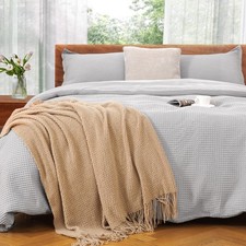 VALUXE Duvet Cover Set Queen Size 100 Cotton,Light Gray Waffle Weave Soft an...