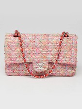 Chanel Pink Multicolor Quilted Tweed Classic Medium Double Flap Bag