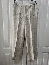 14 Talbots Silk Linen Plaid Work Pants Academia Wide Leg Preppy Business Coastal