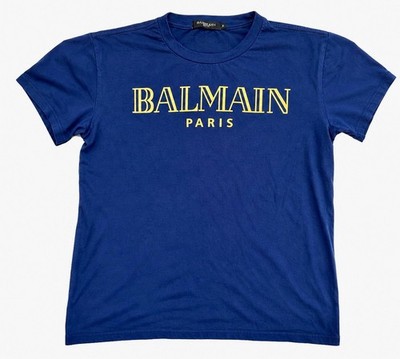 Balmain Paris Gold Logo T-Shirt Women s M Navy Made Italy T500-B433U SS2016