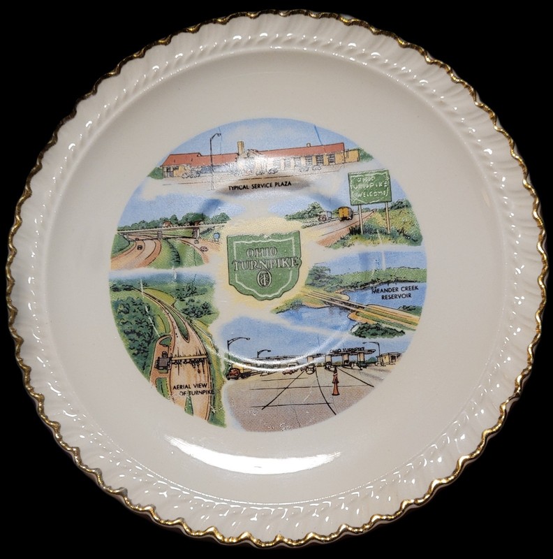 Vintage 5" Ohio Turnpike Gold Trimmed Souvenir Plate 1950s