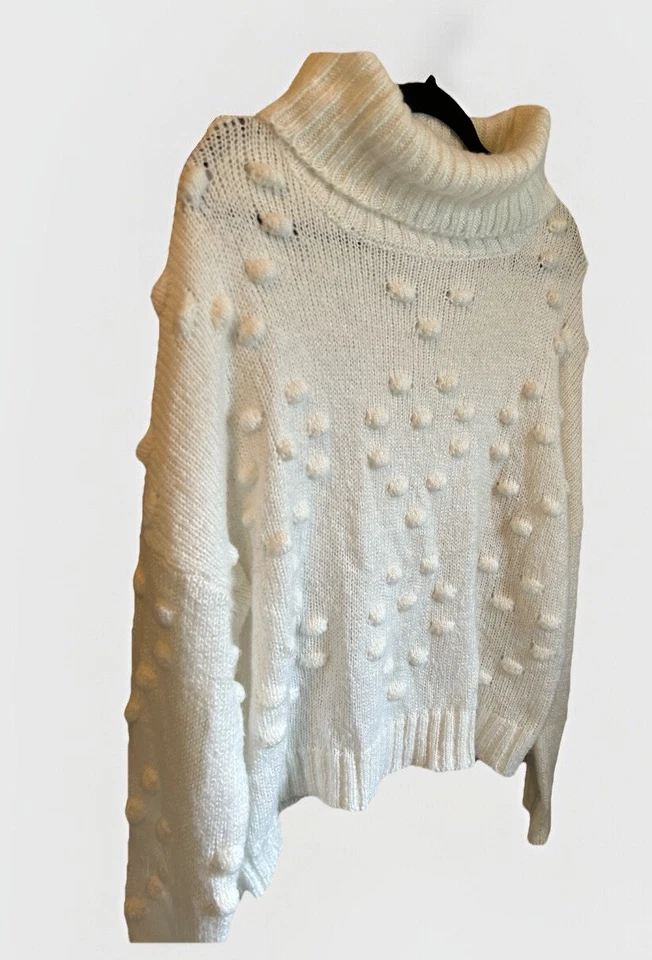 Suéter tejido palomitas de maíz John + Jenn blanco crema manga larga cuello alto talla grande Foto 2 de 4
