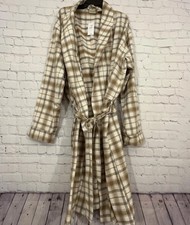 LL Bean Robe Mens XL Beige Plaid Flannel Belted Sleepwear Lounge Pockets NEW