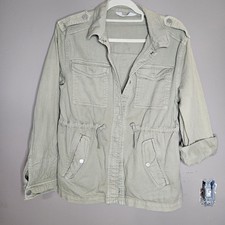 H M Light Green Utility Jacket Button Zip Drawstring Pockets US 10 Women
