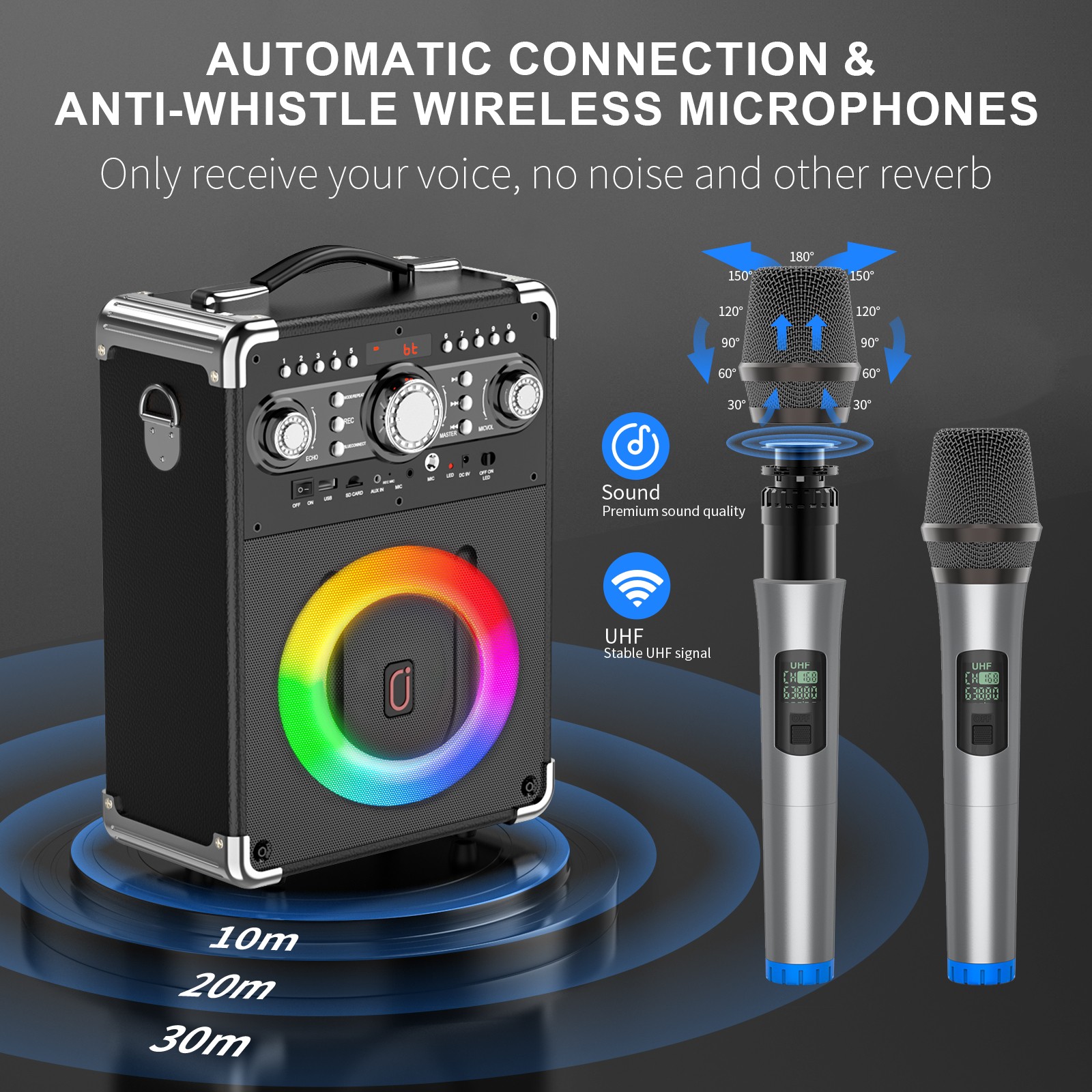 Máquina de karaoke parlante Bluetooth con 3 micrófonos y control remoto para fiestas navideñas, reproductor de música, imagen 7