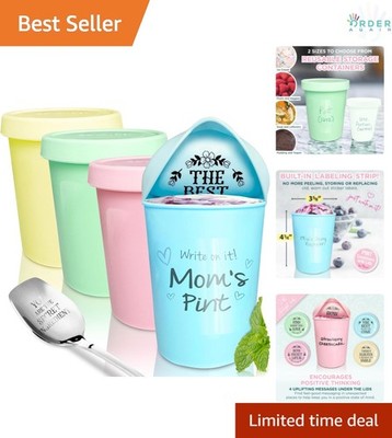 Pint Ice Cream Containers 16oz Reusable Airtight Lids Labeling Set of 4
