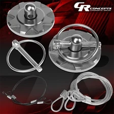 60MMx28MM GUN METAL ALUMINUM CNC BILLET HOOD PIN PLATES+CABLE+BOND TAPE JDM MOD