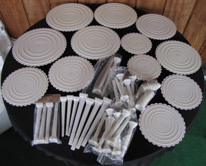 Large Lot of 12 Wilton Round White Separator Cake Plates & Pillars Wedding Tiers