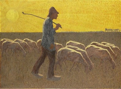 Cornelis Albert van Assendelft Shepherd with Sheep Landscape Art Print 13x19