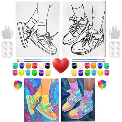 Sneaker Canvas Painting Kit, Pre-Drawn Canvas Art Set, 2 Pack 8x10, Paint & S...