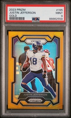 2023 Panini Prizm Justin Jefferson #195 True Gold /10 PSA 9 Vikings POP 3