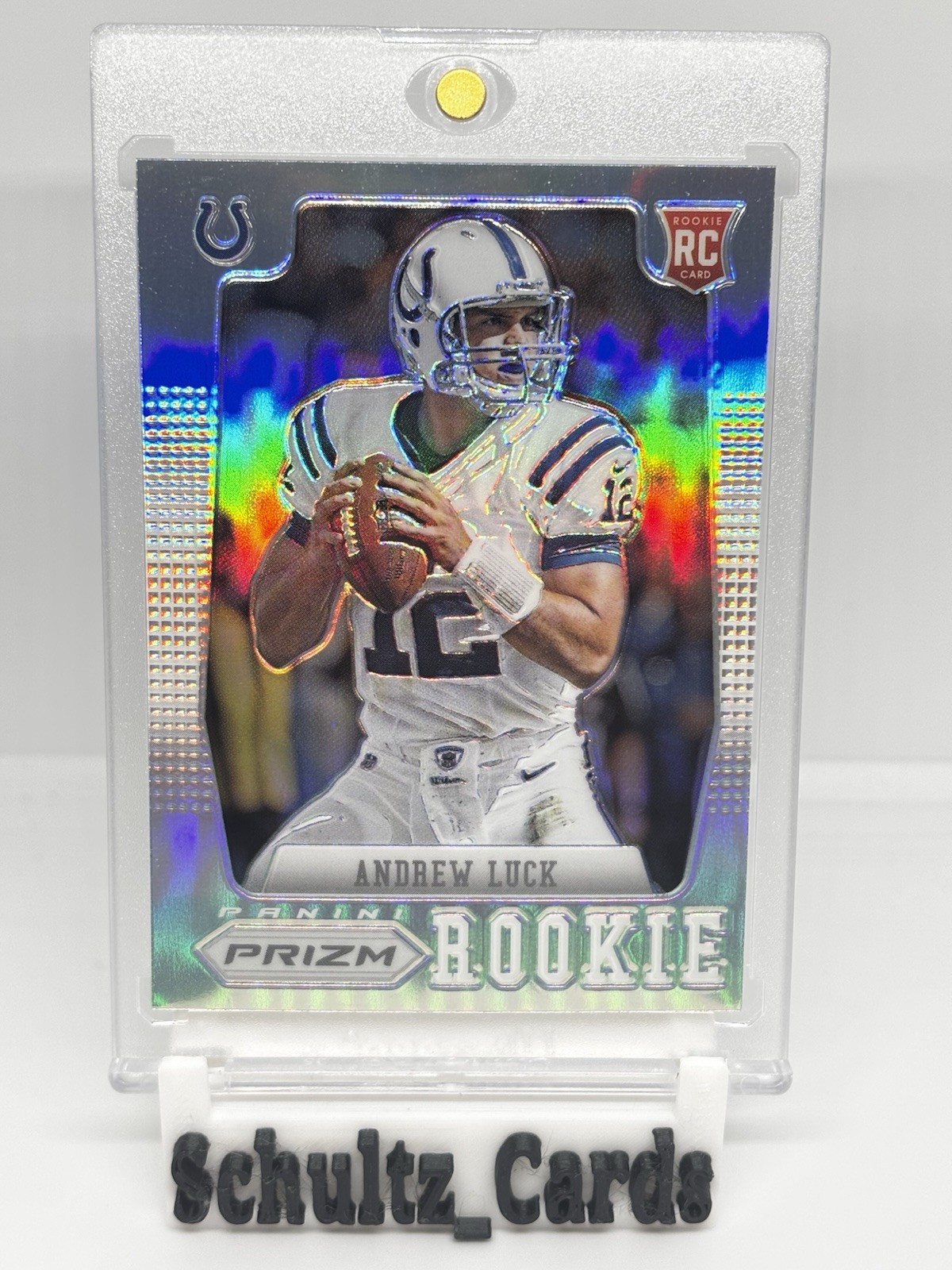 2012 PANINI PRIZM ANDREW LUCK TURNED SIDEWAYS SILVER PRIZM #203 RC SSP