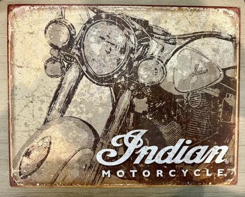 Indian Motorcycle Tin Metal Sign - Vintage Antiqued Look - Scout - Chief - Retro