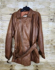 Vtg Bermans Brown Soft Leather Coat Jacket Mens Sz 40 Womens? Belted Side Zip