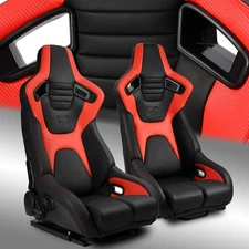 [Venom Series] Black+Red PVC Reclinable Racing Seats W/Slider Left+Right