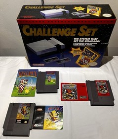 Nintendo NES Challenge Set Console With 12 Games And Cleaning Kit.
