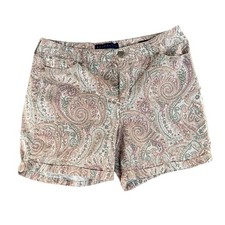 Bandolino Mandie Paisley Shorts Womens 12P Mauve Teal Cuffed Denim Mid Rise