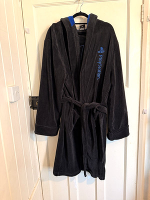 Official PlayStation Dressing Gown Bathrobe L/XL Black Hooded Fleece Sony
