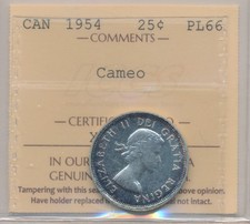 Canada Elizabeth II 25 Cents 1954 - ICCS PL66 Cameo