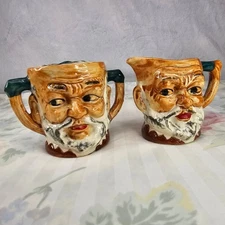 Vintage Ceramic Old Man Face Creamer and Sugar Bowl Set with Lids