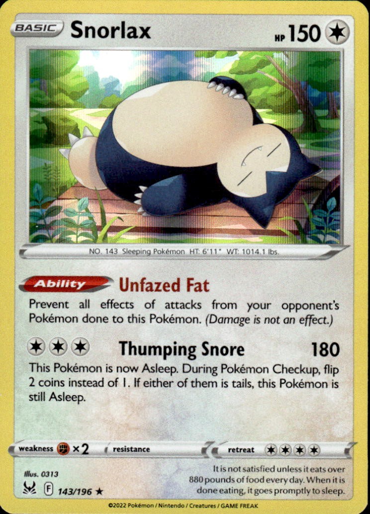Snorlax 143/196 Holo Rare Lost Origin Near Mint