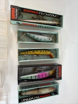 Vtg Rapala Lure Lot of 5 Original Floating, Perch, Shad Rap W/ Boxes Finland