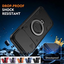 For iPhone 18 Pro Max/17 Pro Shockproof Ring Kickstand Case Slide Camera Cover