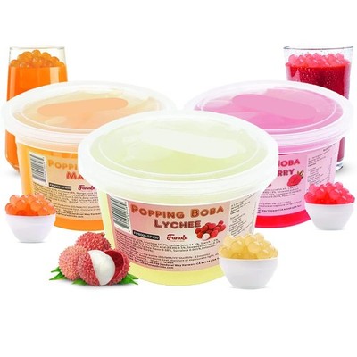 Strawberry Mango Lychee Popping Boba Pearls, Vegan, Non GMO, Gluten Free, Fat...