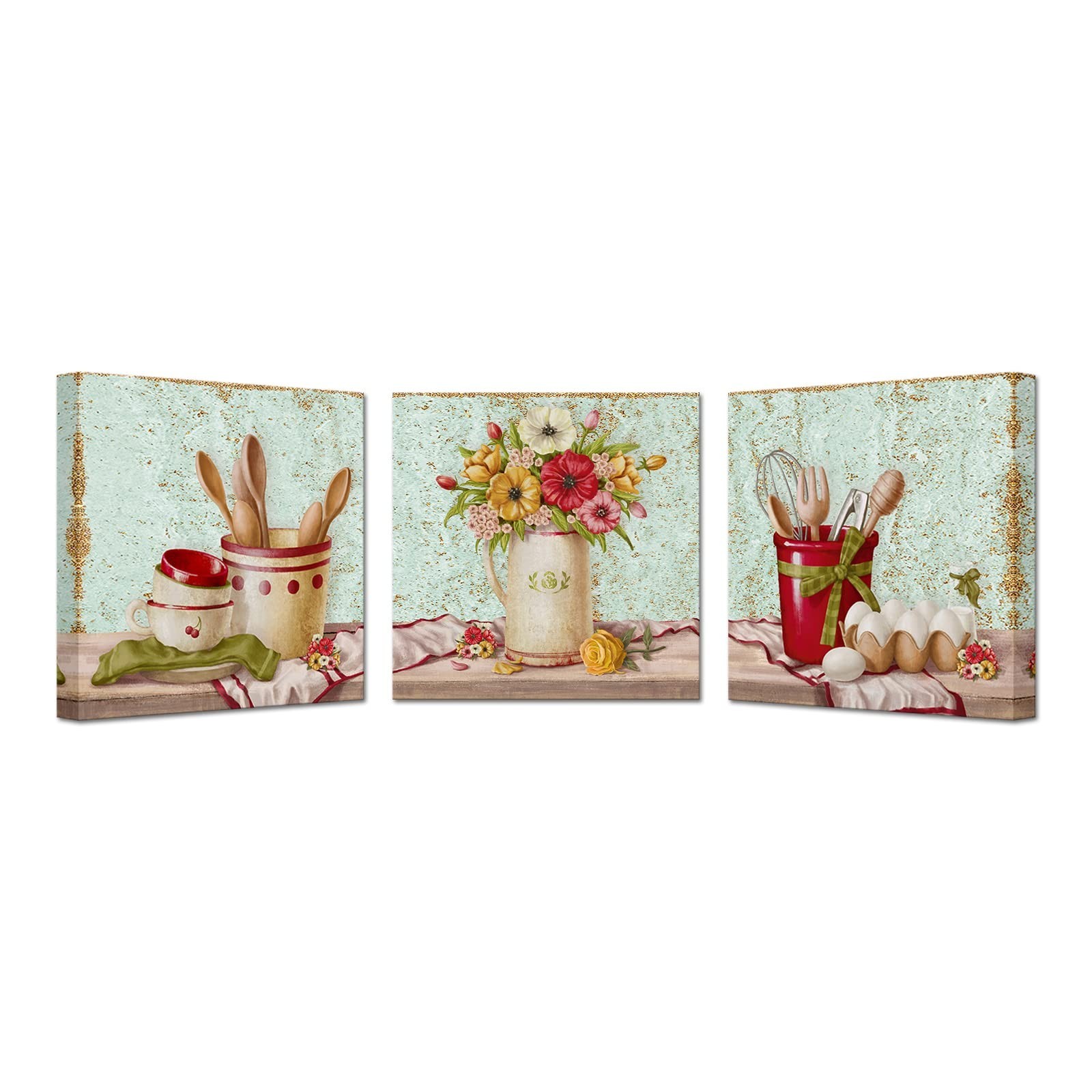 KREATIVE ARTS 3 Piece Kitchen Wall Art Set Fork Spoon Poster Painting on Canv...