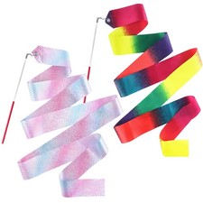 2 Pcs Dance Ribbons,Gymnastics Ribbon 78.7 Inch Twirling Dancing Ribbons Spar...