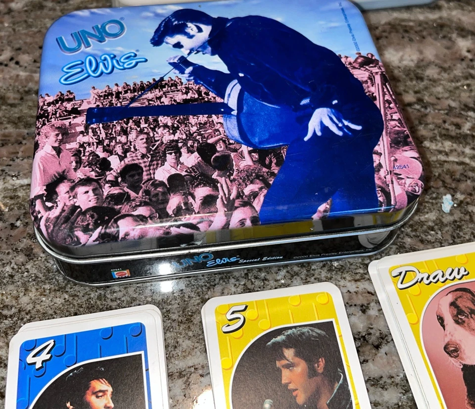 Vtg Elvis Presley UNO Card Game 2000 Special Edition in Collectible Tin A2 No ** - Image 2 of 4