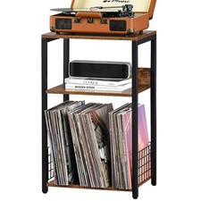 LELELINKY 3 Tier End Table,Record Player Stand with Storage Up to 100 Albums,Tur