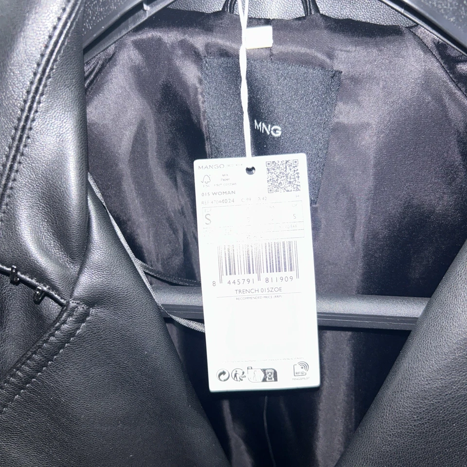 Gabardina de cuero sintético mango nueva sin etiquetas - negra - talla S Foto 2 de 3