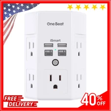 5 Outlet Extender Surge Protector Multi Plug Wall Adapter USB Charger Ports with