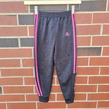 Adidas Girls Gray Pink Stripes Athletic Track Active Pants Youth 6 Excellent