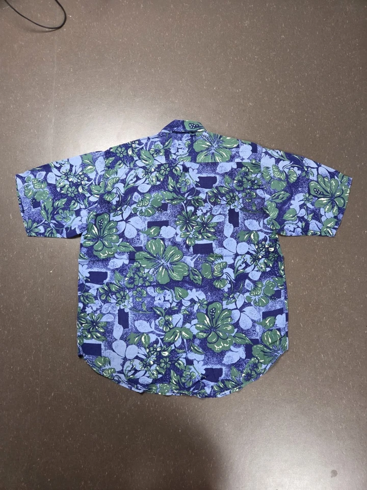Chemise vintage Chemelang Hawaïenne Bleu Vert 100% Coton Homme M - Photo 2/4