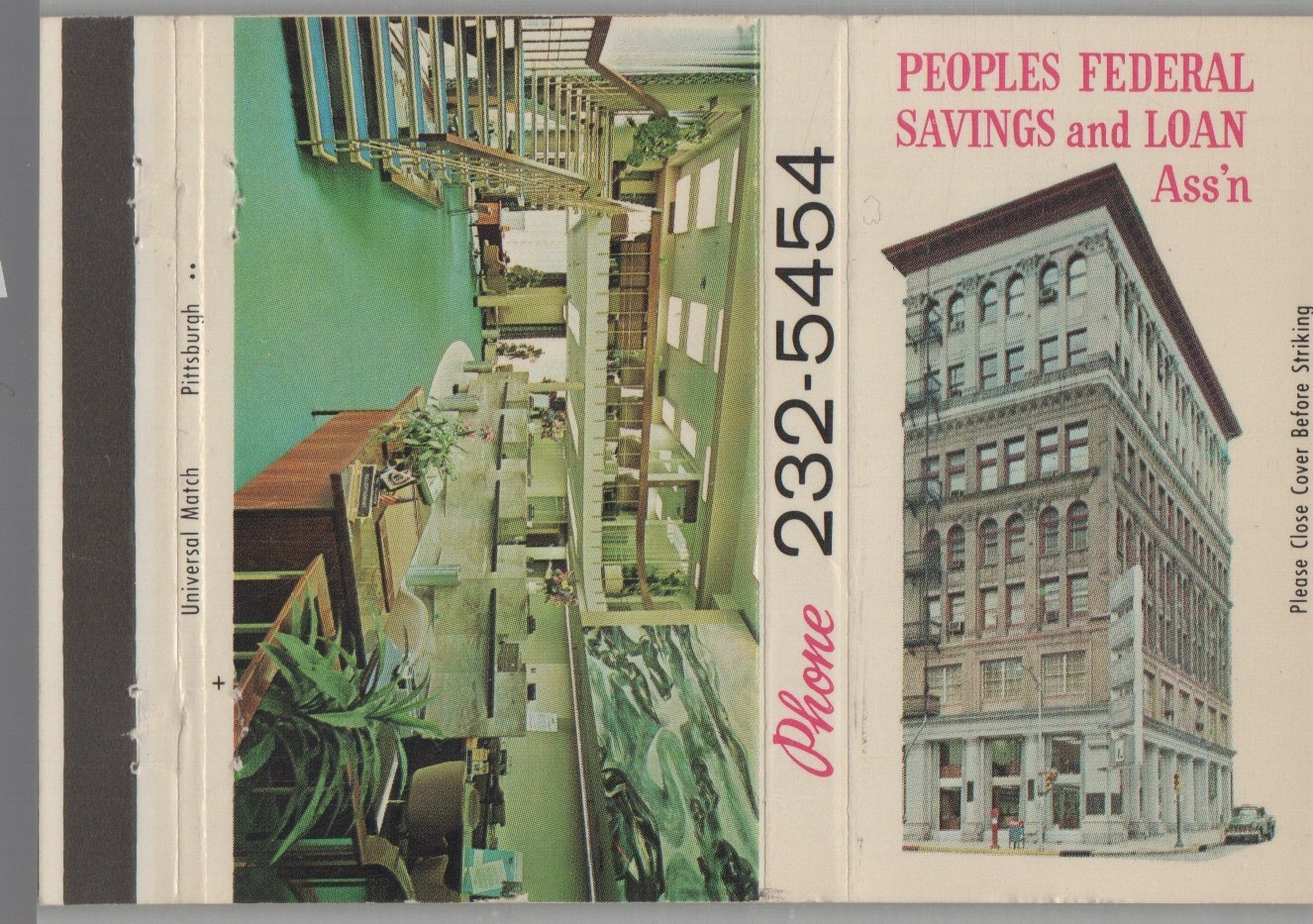 Matchbook Cover West Virginia Peoples Federal Savings & Loan Wheeling