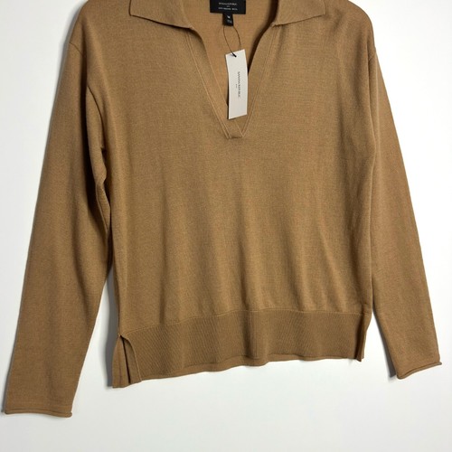 BANANA REPUBLIC Merino Wool Johnny Collar Sweater Camel Brown size Medium NWT - Picture 3 of 7