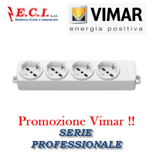 VIMAR 01291.NC.B MULTIPRESA CIABATTA UNIVERSALE 4 POSTI SENZA CAVO PROFESSIONALE - Foto 1 di 1