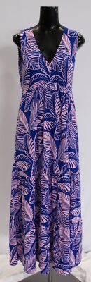 Boden Women's Sylvia Jersey Maxi Tier Dress CD4 Surf The Web, Calathea Leaf US6R